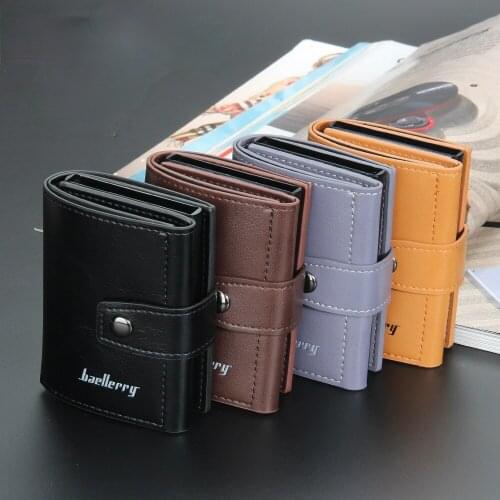Anti-theft Blocking Protection Men id Credit Card Holder Wallet Leather Metal Aluminum Business Bank Card Case CreditCard Cardho