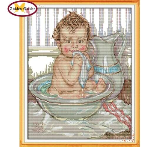 GG A Shower Baby Stamped Cross Stitch Sets Needlework DIY Kit Embroidery Chinese Cross Stitch Chart Pattern for Home Decor