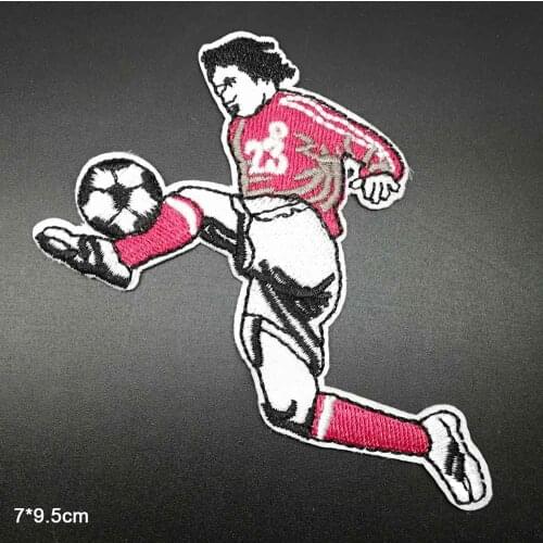 Playing Football Sport Theme Iron On Embroidered Clothes Patches For Boy Man Clothing Stickers Garment Wholesale