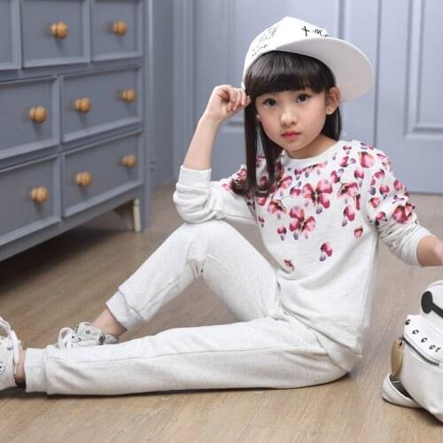 2019 New Autumn Autumn Kids Clothes Children Clothing Girls Sets Floral Print Sweatshirt + Pants Two-Piece Sport Suits Age 3-15Y