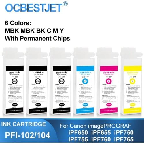 260ML PFI-102 PFI-104 Refillable Ink Cartridge With ARC Chip PFI102 PFI104 For Canon iPF650 iPF655 iPF750 iPF755 iPF760 iPF765