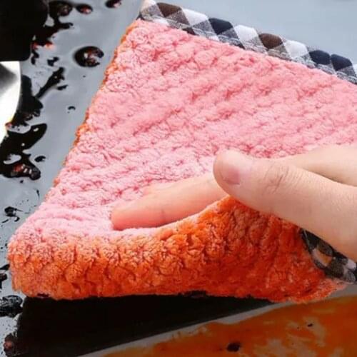 Thicken Coral Fleece Dish Towel With Seamless Wall Hooks Non-stick Dishcloth For Household Kitchens Dish Towel