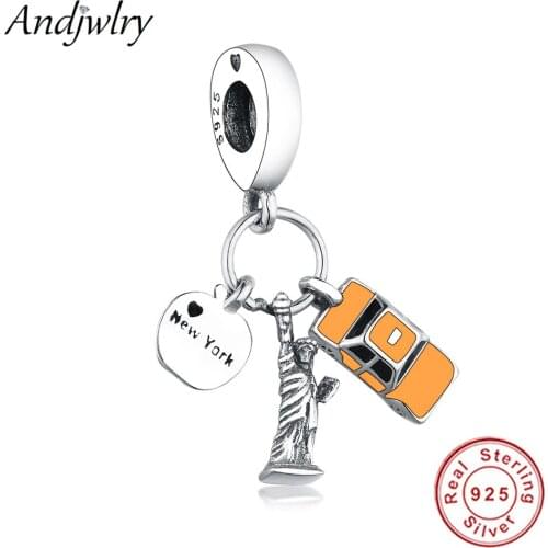Fit Original Pandora Charms Bracelet Real 925 Sterling Silver New York Highlight Enamel Dangle Charms Beads For Making Berloque