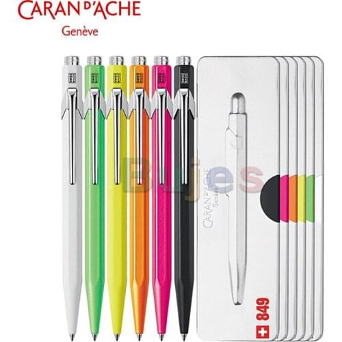 CARAN D'ACHE 849 POPLINE FLUO BALLPOINT PEN,available In 6 Vibrant Colours,hexagonal Aluminium Barrel and Chrome Pocket Clip