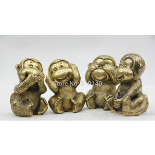 Stunning Handcraft Brass Bronze Four Do Not Monkeys Statue:See no evil, Hear no evil, Speak no evil. Move no evil
