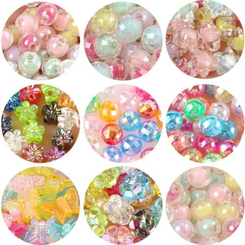 100pcs/lot Mixed AB Plated Color Acrylic Beads Star Flower Round Spacer Beads For Jewelry Making Diy Bracelet Necklace Wholesale
