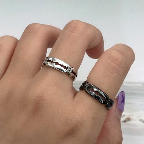 Adjustable Charm Exaggerated Blade Ring Mens Rock Punk Razor Open Ring Party Ladies Fashion Jewelry Gifts
