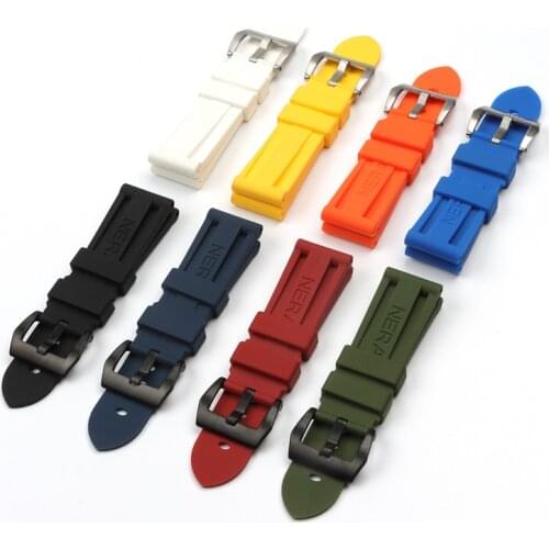 22mm 24mm Nature Silicone Rubber Watchband For Panerai Watch Strap For PAM 111/441 Belt Pin Buckle Men Accessories