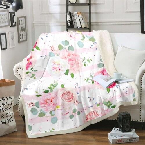 Pink Floral Flower Throw Blanket 3D Print Fleece Blankets For Beds Home Textiles Luxury Soft Adult Gift Warm Bedspread Elegant
