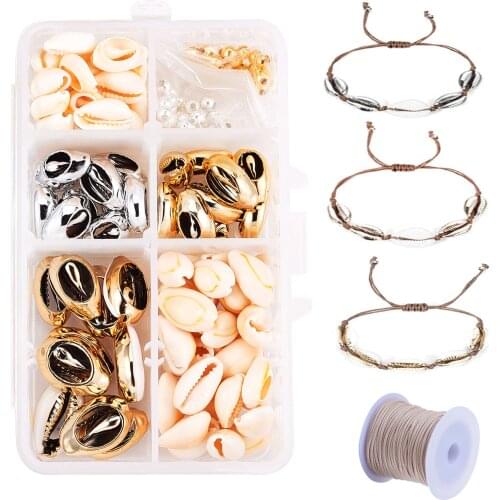 DIY Jewelry Kit With Cowrie Shell Beads Iron Spacer Beads Waxed Polyester Cords for Necklace Bracelet Making
