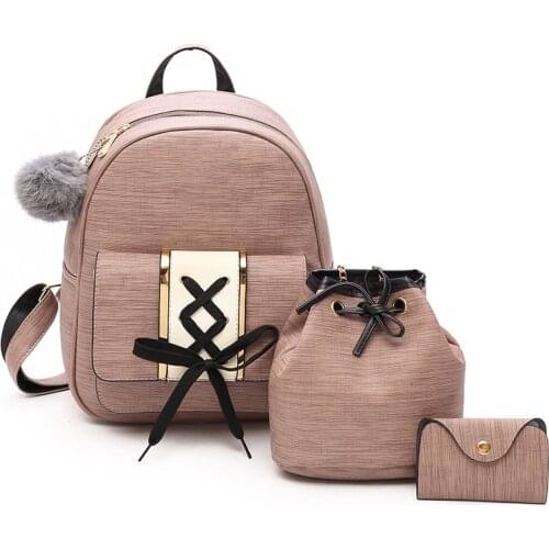Women PU Leather Backpacks High Quality School Bags For Teenage Girls Travel Bag New Ladies Shoulder 3 Pieces Set Bag