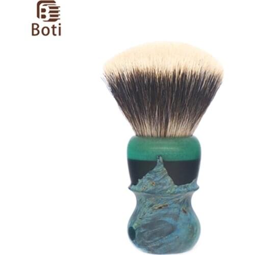 Boti Beard Brush-Green Stable Wooden Handle with NC Chubby Fan Shape Badger Hair Knot High Quality Mens Shaving Brush Tools Kit