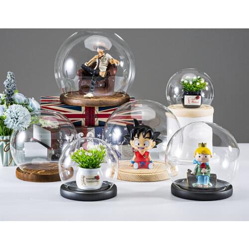 Diameter=25cm Super Big Size Round Shaped Glass Dome Vase Home Decoration Black Base Transparent Cover Friend Gift Wedding Prop