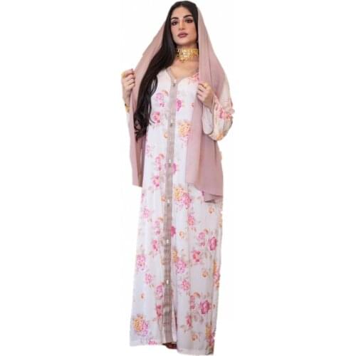 Turkey Muslim Ladies Long Skirt Middle East Islamic Dress Printed Long Sleeve Dress 2021 Spring Autumn New Leisure Dubai Abaya