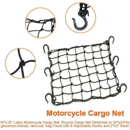 Universal 6 Hooks Motorcycle Cargo Luggage Net Bag Motorbike Helmet Hold Down Fuel Tank Luggage Storage Organizer 16"x16"