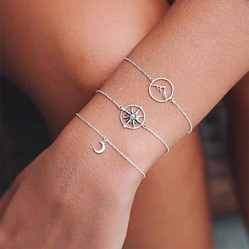 Bohemian Star Moon Mountain Multilayer Bracelet Creative Punk Women Silver Color Bracelet Accessories Fashion Party Jewelry