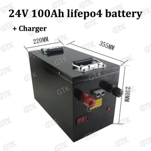 Waterproof 24V 100AH lifepo4 Battery Electric bicycle Voltage display for 4800W Solar Forklift EV AGV UPS + 29.2v 10A Charger