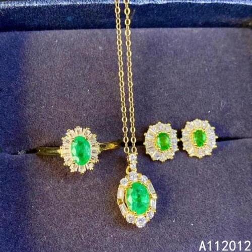 KJJEAXCMY fine jewelry natural Emerald 925 sterling silver fashion girl pendant necklace chain earrings ring set support test