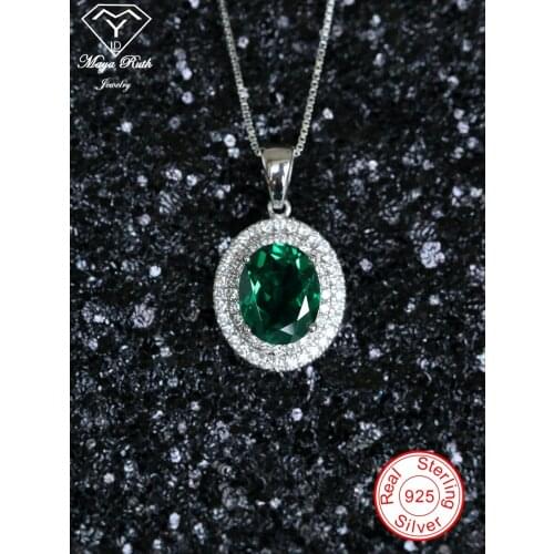 Created Emerald Gemstone Pendant Real 925 Sterling Silver Party For Women Anniversary Gifts Oval Shape Aesthetic Female Necklace