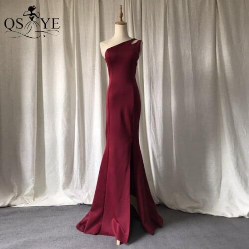 QSYYE Burgundy Prom Dress Mermaid Stretch Evening Dress Long Unique One Shoulder Dark Red Formal Dress Side Split Lady Prom Gown