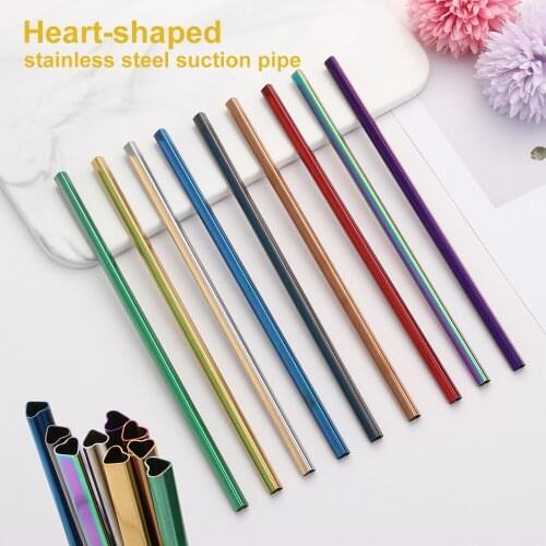 1PC Heart-shaped Drinking Straw Portable Stainless Steel Straw Reusable Eco-Friendly Metal Straws Travel Kitchen Bar Tool