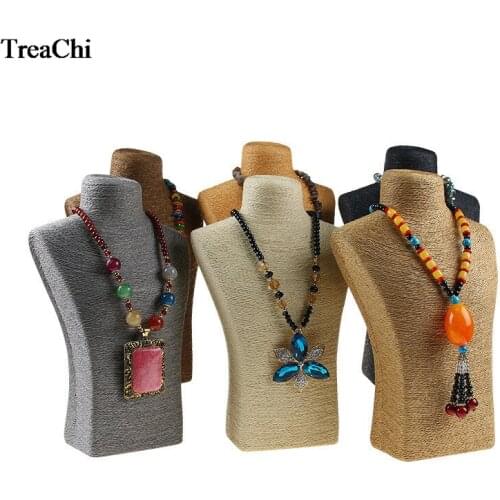 1Pc Retro PVC Hemp Rope Mannequin Bust Window Store Necklace Display Holder Counter Necklace Ornament Organizer Jewelry Stand
