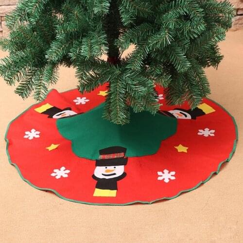 1pcs Lovely Red Non-Woven Christmas Tree Skirt Aprons Golden Edge Santa and Snowman Decoration for Home Xmas Tree Skirt New Year