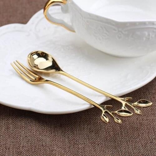 1Pcs Alloy Gold Shaped Leaves Silver Copper Coffee Forks Fork Kitchen Cutlery Dining Room Snack Bar Sweet Dinner Set 12cm