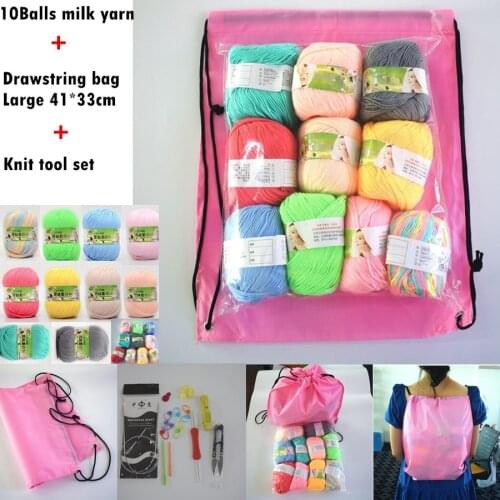 10balls yarn + drawstring bag + knit tool Hand Knitted Crochet Yarn DIY Soft Milk Cotton Yarn Baby Wool Yarn for Knitting