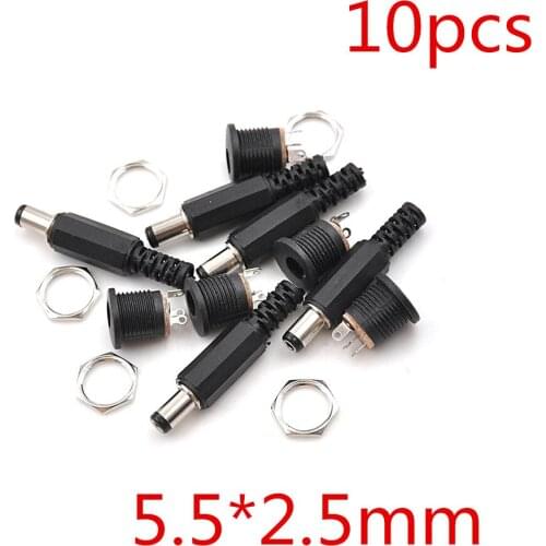 10PCS DC Power Female Plug Jack + 5pcs Male Plug Jack Socket Adapter Connector DC022 Wholesale 5.5*2.1mm/5.5*2.5mm