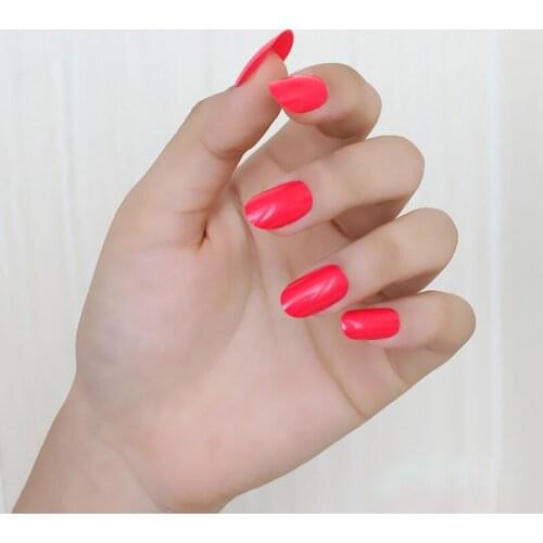 24pcs new fashion cute candy oval excellent touch design fake nails Bright red 052X