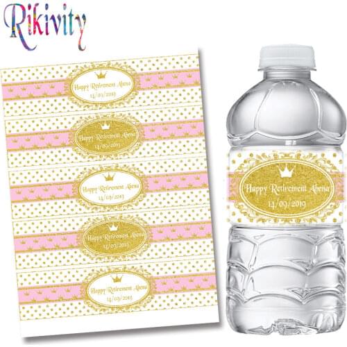 20 Pcs Custom Princess Crown Gold Glitter Birthday Water Bottle Labels Candy Bar Wrapper Baby Shower Birthday Party Decoration