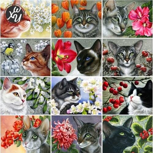 Diamond Art for Adults Flower Cat Full Drill Mosaic Square Rhinestones Accessories Embroidery Cross Stitch Kits for Family Decor