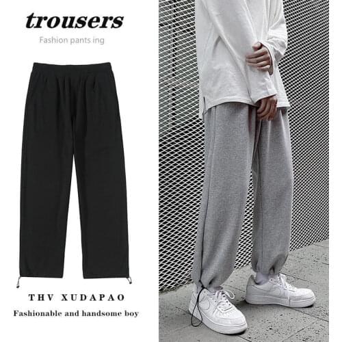 Men Clothing Cotton Face Grey Pants Sweatpants Spring Summer Couples Breathable Leisure Streets College Fashion Loose