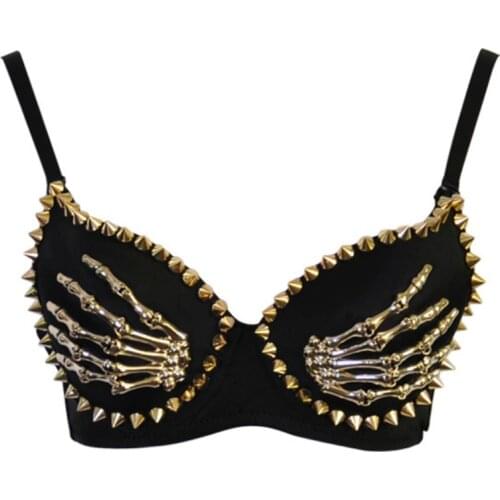 New Arrival Nightclub Fashion Female DS Dance Stage Clothing Accessories Devil Paw Golden Rivet Push Up Bra