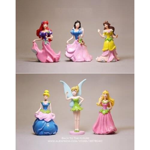 Disney Princess Snow White Ariel Cinderella Tinker Bell 8cm 6pcs/set Action Figure Anime Mini Collection Figurine Toy model gift