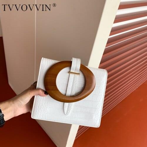 2020 High Quality Luxury Spring Summer Fashion New Temperament Round Wood Handle Flap Handbag Lady All Match Bag W001
