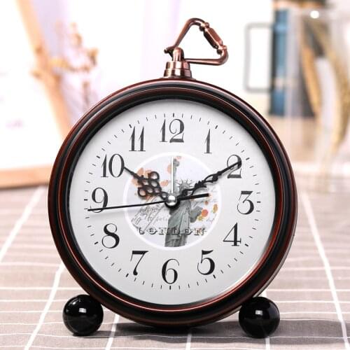 European Vintage Black Metal Table Clock living room round retro desk clock creative old-fashioned desktop clock WJ10