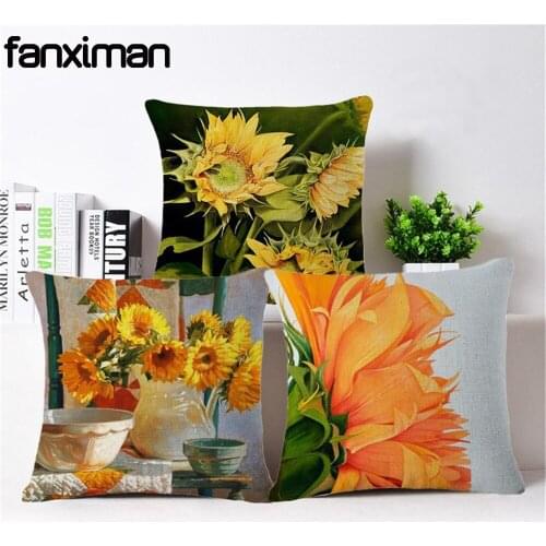 Fanximan Customized Sunflower Oil Painting Sofa Cushion Cover Beautiful Sunflower Pillow Covers Car Seat Cushion Case Home Decor