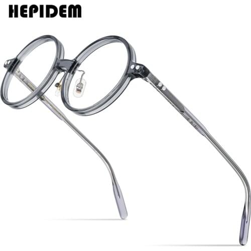 HEPIDEM Acetate Optical Eyeglasses Frame Men Retro Vintage Oversized Round Myopia Prescription Glasses Spectacles Eyewear 9158