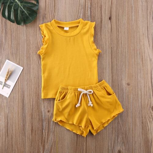 Pudcoco Newborn Baby Girl Clothes Summer Sleeveless Ruffle Tops Short Pants 2Pcs Outfits Knitted Cotton Clothes Sunsuit