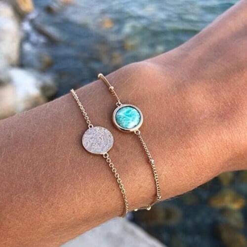 2pcs/set Beach Bracelets Women Summer Green Acrylic Chain 2021 Fashion Jewerly Best Gift AM6001