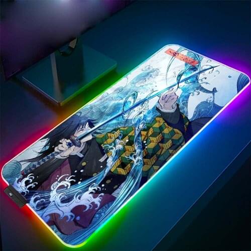 Japanese Anime Mouse Pad Rgb Tomioka Giyuu Hot Selling Anime Demon Killer Carpet USB Gaming Accessories Led Mousepad Desk Mat