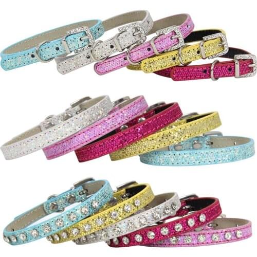 Dog Cat Collar Shining Diamond Rhinestone Adjustable Puppy Baby Dog Cat Collar Leather Strap Kitten Accessories