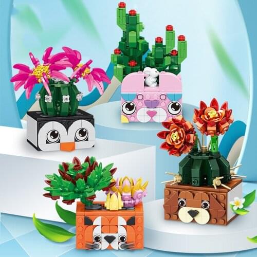 City Creative Flower Series Desktop Decoration Lovely Succulent Plants MOC Model Building Blocks Bricks Toys Gifts