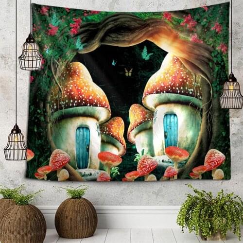 Creative 3D Printing Mushroom House Tapestry Wall Hanging Bed Spread Beach Towel Table Cloth Yoga Mat 250CM*180CM Large Size