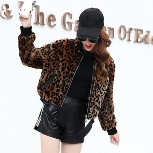 2020 Autumn Winter Women Fur Leopard Jacket Faux Fur Short Coat Female fashion slim was thin casual outwear jacket