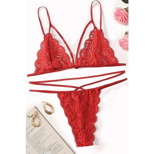 2021 summer Fashion Women Gift Red Custom made Lace Bra Panty Set