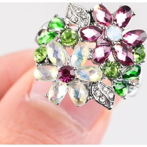 Fashion Large Female Flower Rings Exquisite Colorful Flower Leaf Crystal Rings Fashion Accessories For Women Men Party Gifts