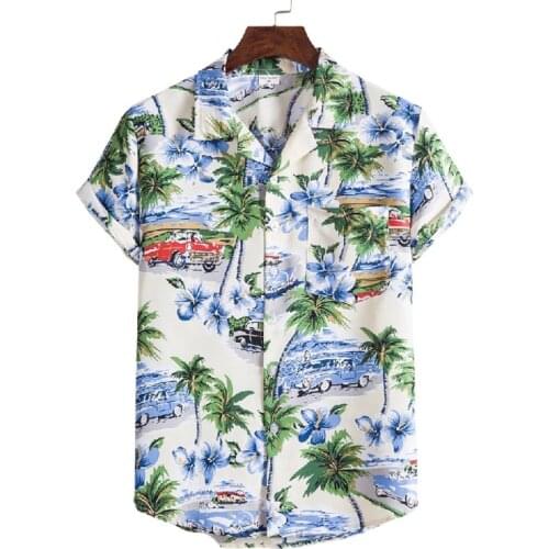 Fashion Bubble Car Palm Tree Print Mens Hawaiian Shirts Short Sleeve Casual Beach Wear Men Summer Holiday Vacation Clothing